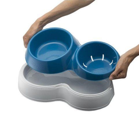 Миска для корму з подвійним дном для води Medium 33x20x9h, синій 4033 фото