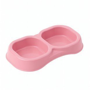 Миска для корму пластикова подвійна Doppia Small 21x11,5x3h, 0,3 л, рожевий 4058 фото